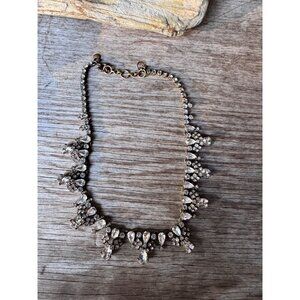 J.Crew Crystal Statement Necklace Antique Gold Tone Teardrop Rhinestone Bib